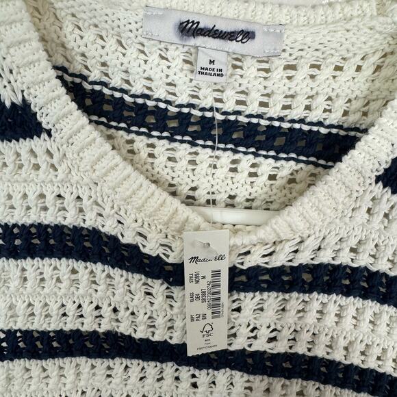 Madewell Crochet Knit Crew Neck 100% Cotton Sweater Tunic Top US Women's M New - Picture 5 of 6